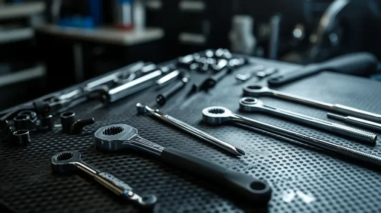 bike torque wrench and allen key set laid out on a workshop mat